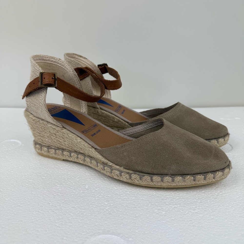 NEW Verbenas Made in Span Malena Stone Suede Espadrille Wedges Sz 40